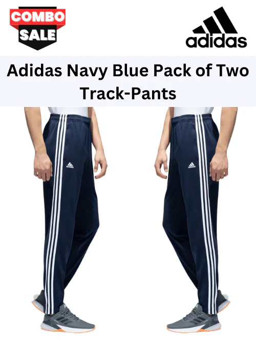 Adidas Solid & Casual Men Track Pants Blue Combo