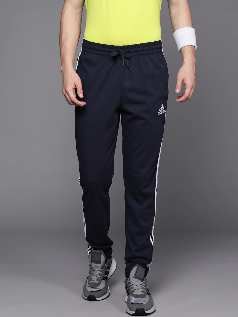 Adidas Solid & Casual Men Track Pants color Navy Blue & Grey - Image 8