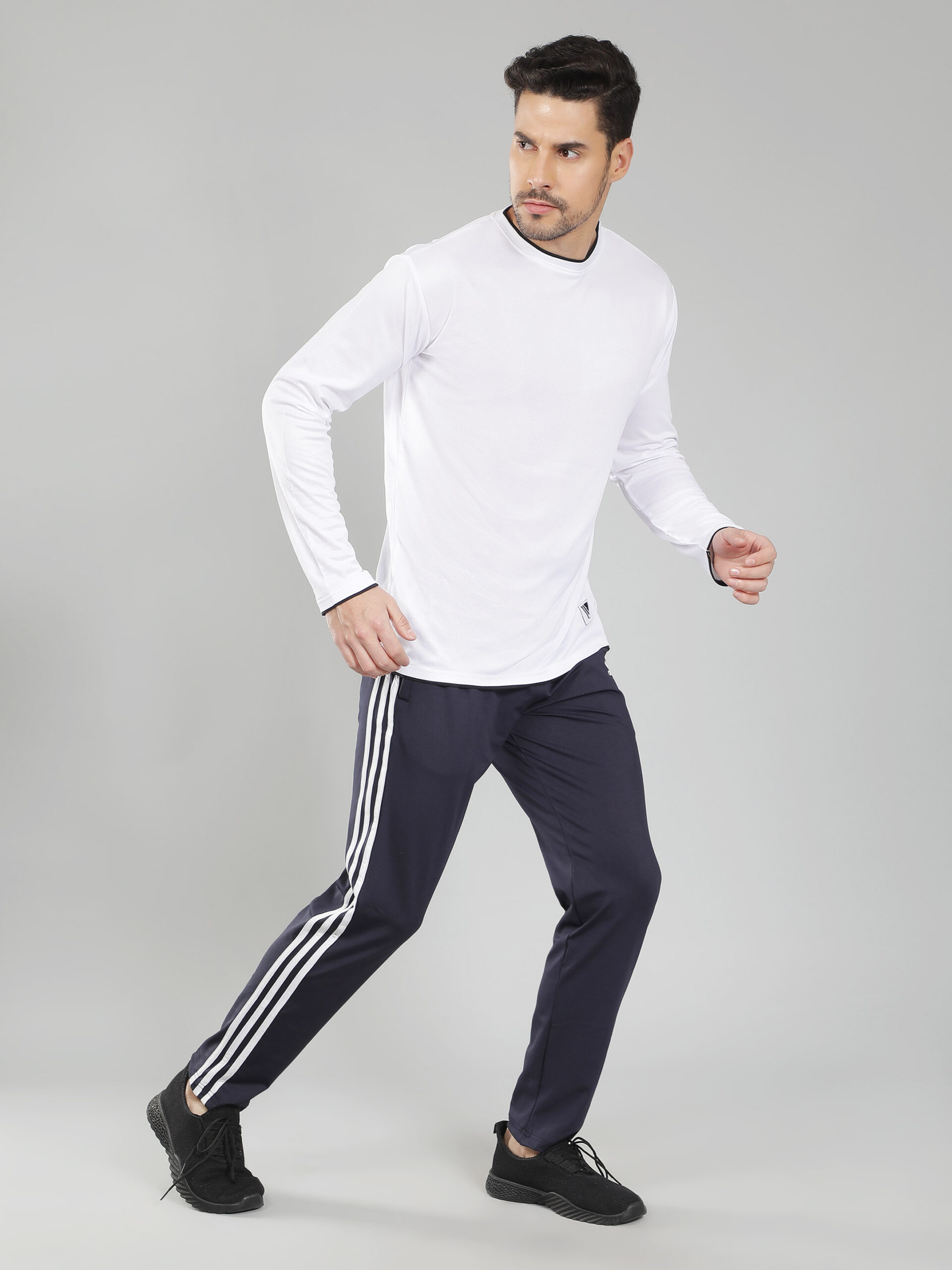 Adidas Half Striped Solid Men Dark Blue Track Pants - Image 5
