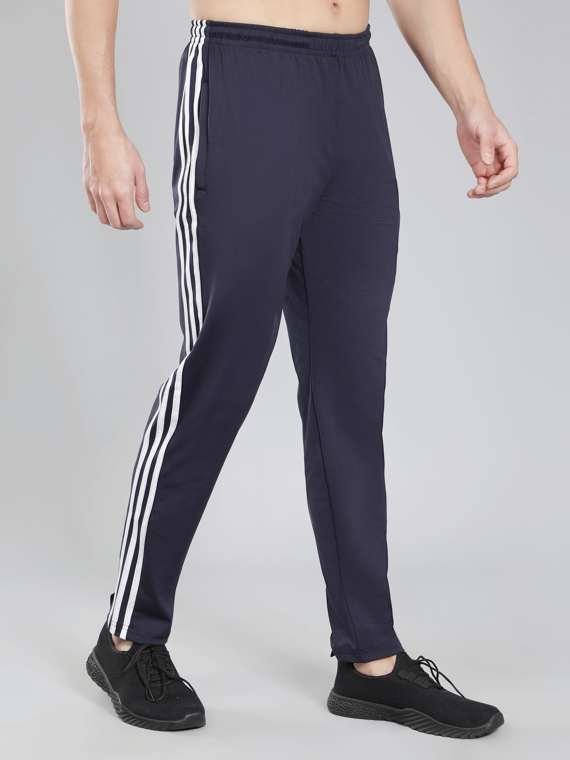 Adidas Half Striped Solid Men Dark Blue Track Pants - Image 4