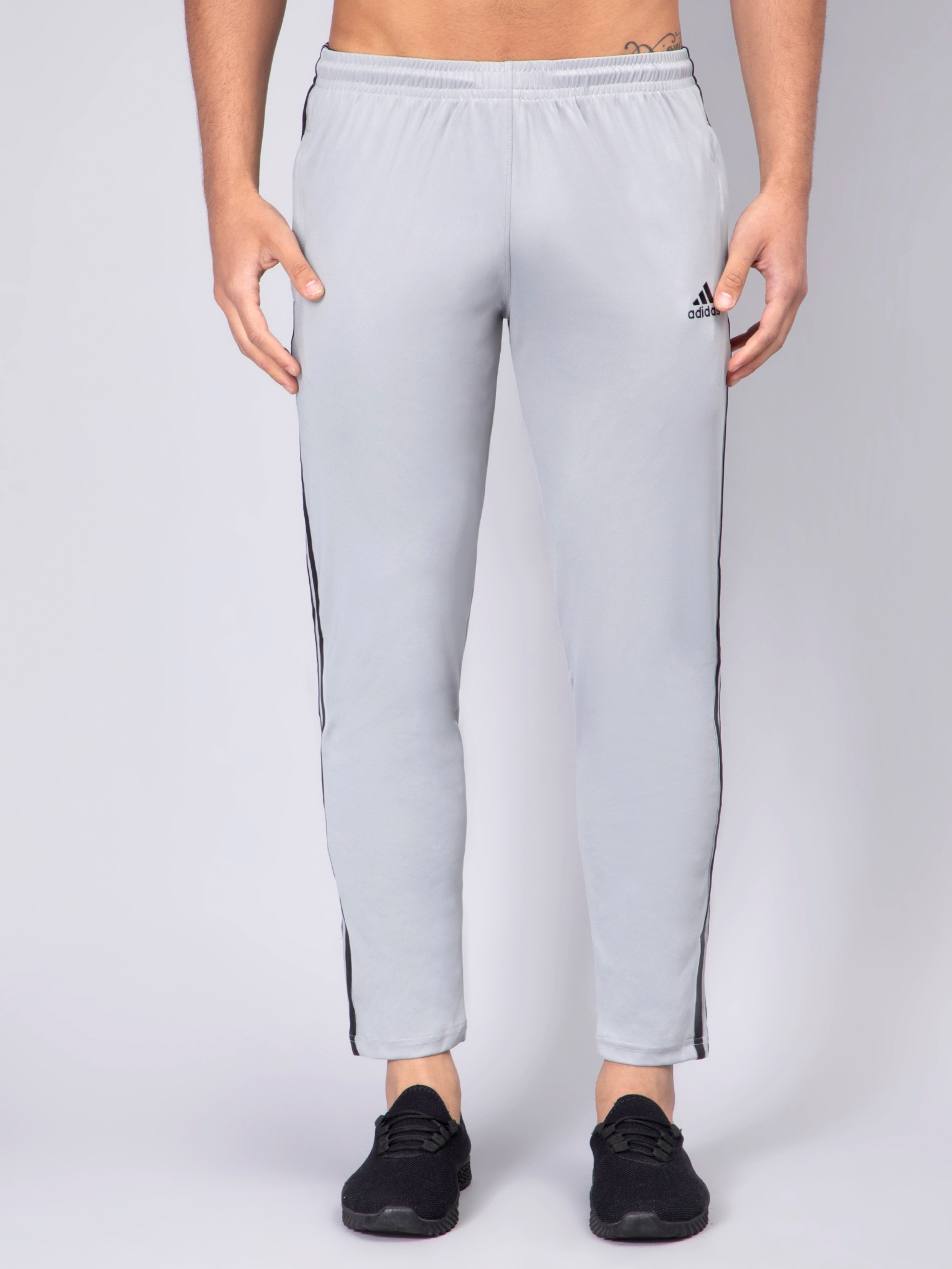 Adidas Solid Casual Men White & Black Strips Track Pants - Image 4