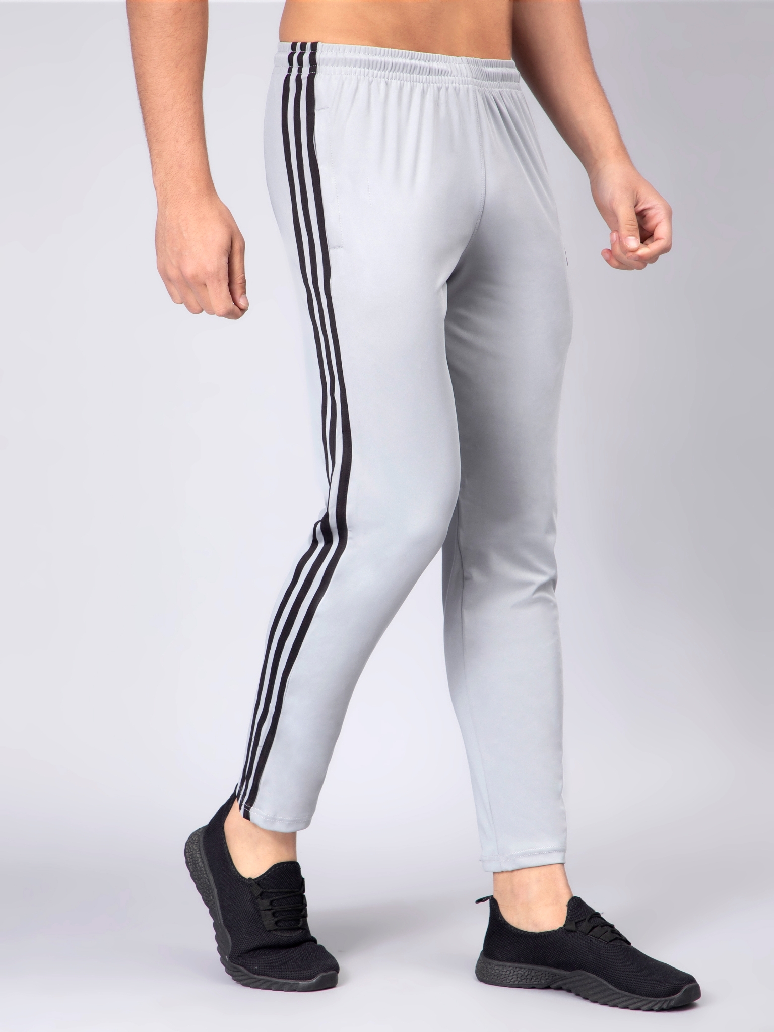 Adidas Solid Casual Men White & Black Strips Track Pants - Image 3