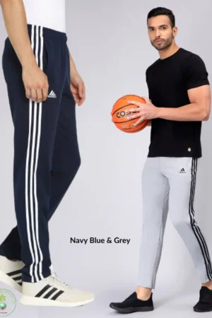 Adidas Solid Casual Men Track Pants color Navy Blue & Grey