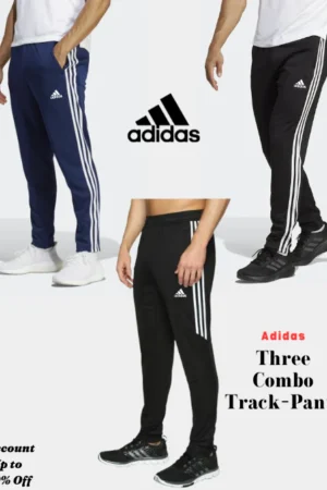 Adidas Three (03-Pack of 2 Black & 1 Navy Blue) -Style Solid Casual Track Pants