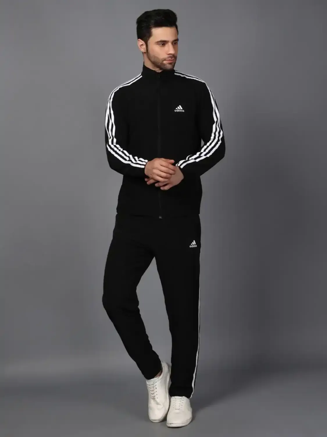 Adidas Striped Men Black Tracksuit (Jacket &track-pants) - Image 4