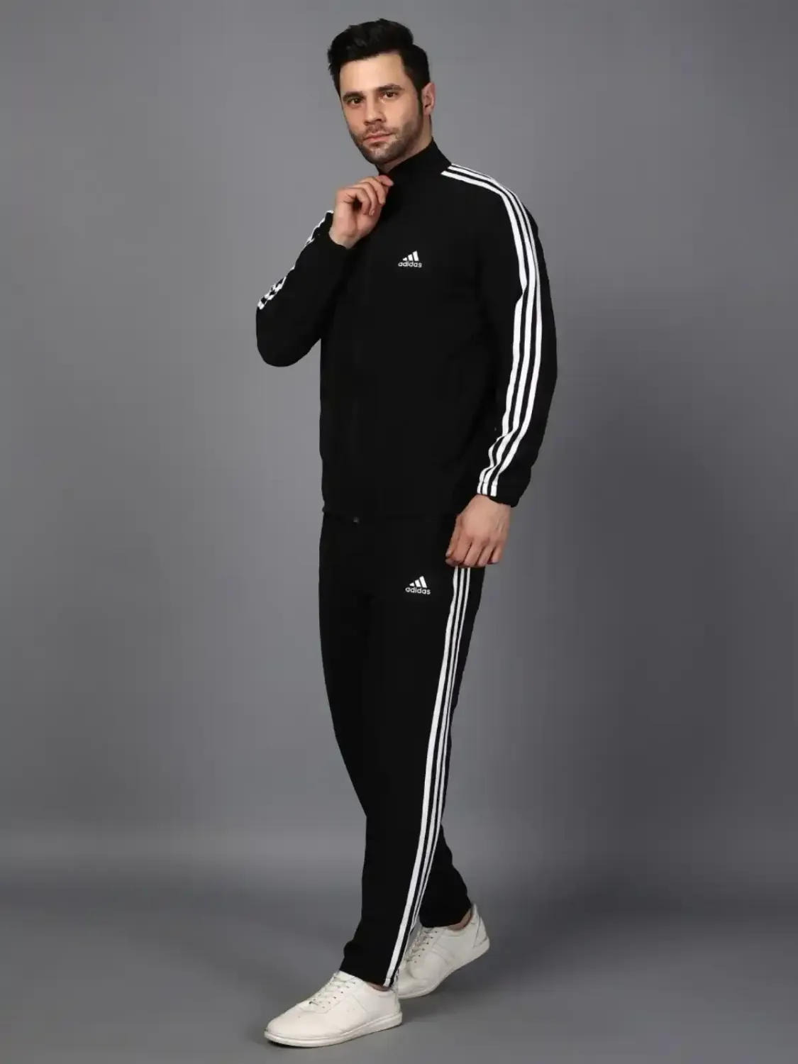 Adidas Striped Men Black Tracksuit (Jacket &track-pants) - Image 3