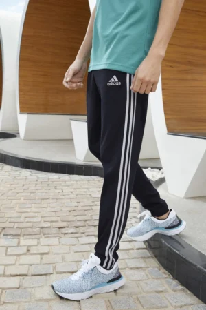 Adidas Solid Casual Men Black half three white stripes Track Pants
